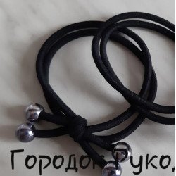 Резинка тонка подвійна з бусинами , кругле срібло