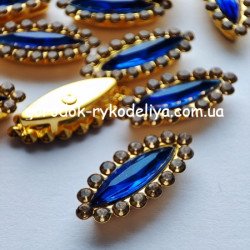 Стразова серединка вузька 20*9мм, колір СИНІЙ