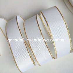 Репсова стрічка з люрексом 25мм, білий+золото