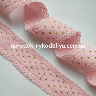 Вельветова стрічка ажур крапочка , колір ніжно-рожевий