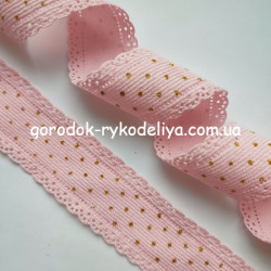 Вельветова стрічка ажур крапочка , колір ніжно-рожевий