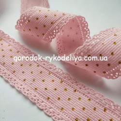 Вельветова стрічка ажур крапочка , колір ніжно-рожевий