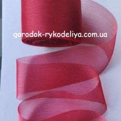 Стрічка жатка з шовковою ниткою , колір бордо