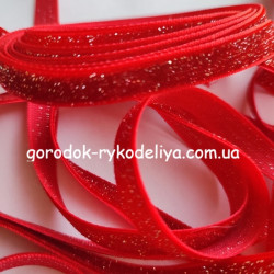 Оксамитова стрічка з люрексом1см, колір VIP ЧЕРВОНИЙ