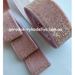 Оксамит 2,5см з люрексом , пудра+золото
