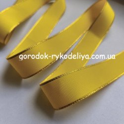 Репсова стрічка з люрексом 25мм, жовтий+золото
