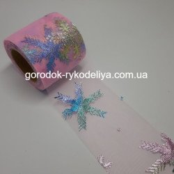 Стрічка 6см "Сніжинка" , колір РОЖЕВИЙ+ХАМЕЛЕОН 1 ярд