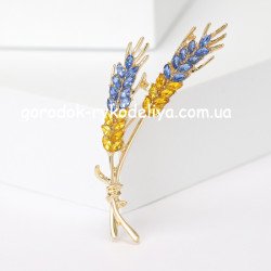 Брошка Колосок , жовтий з голубим